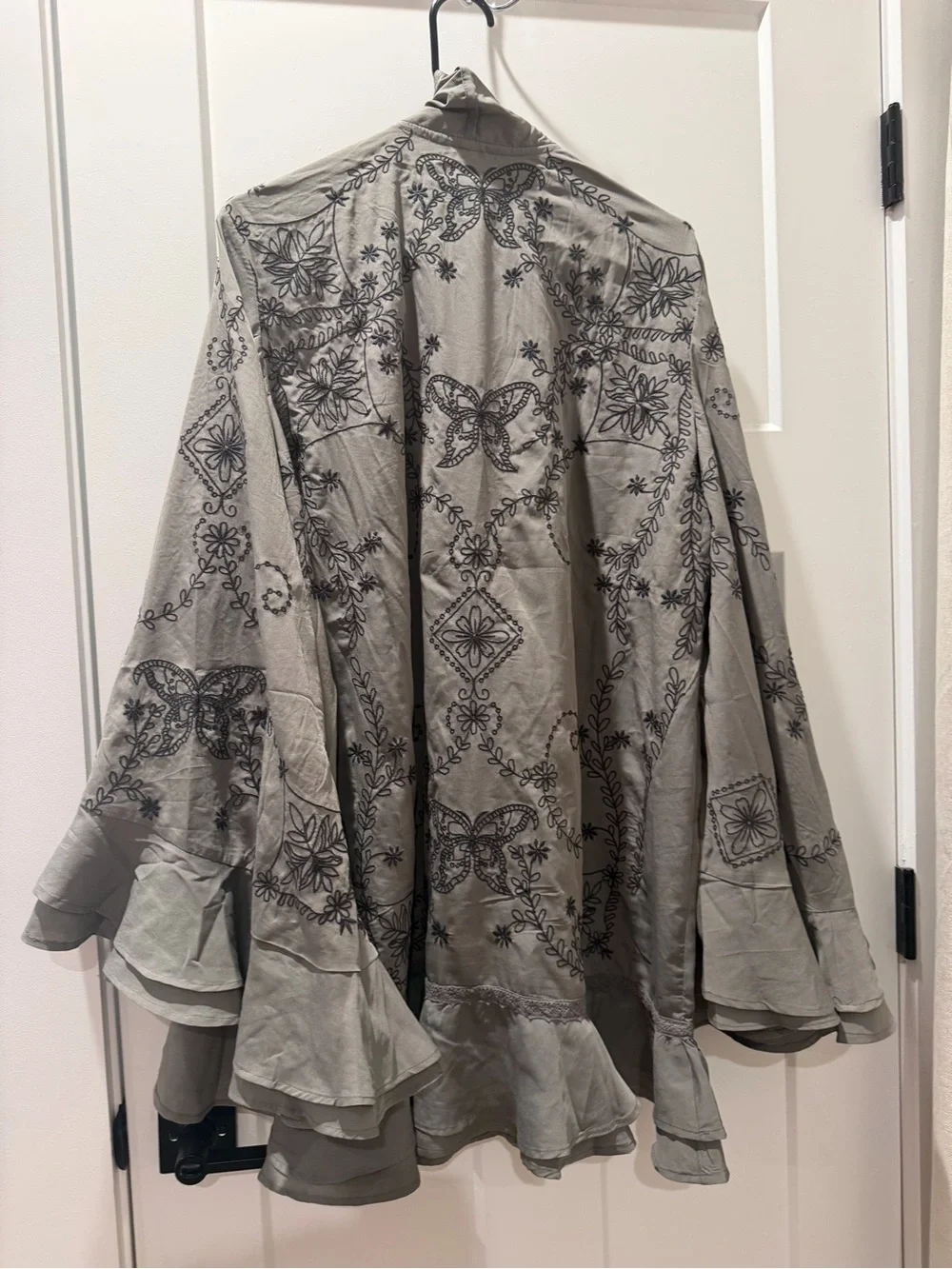 Free People Taupe Floral-Embroidered trumpet sleeve ruffle Dress - Picture 8 of 11